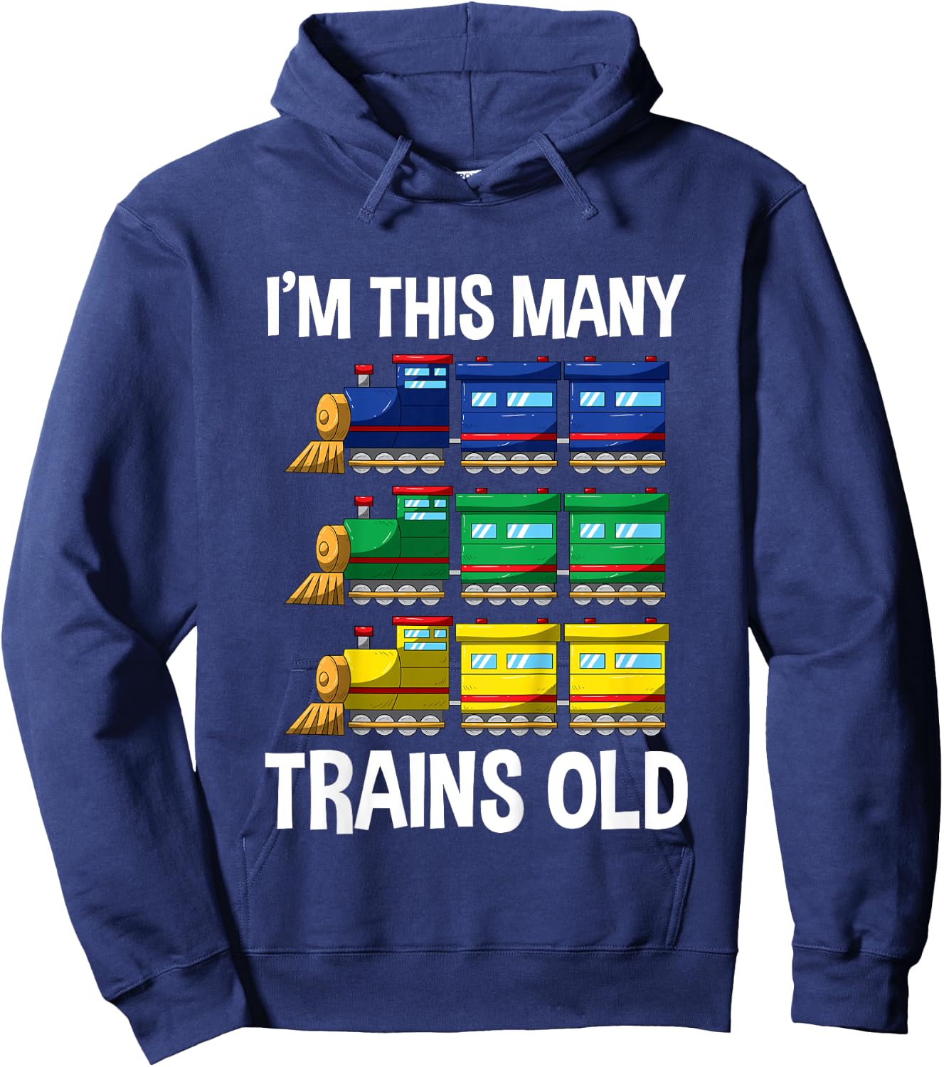 Kids I'm This Many Trains Old T Shirt 3 Yr Boy Kid Birthday Idea Hoodie - Hoodie | Navy