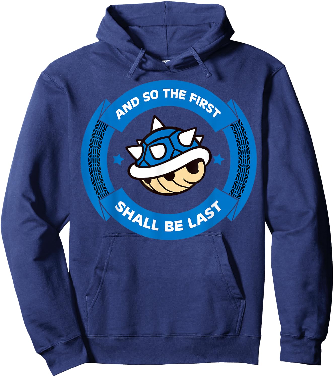 Nintendo Mario Kart Blue Shell Circle Text Hoodie - Hoodie | Navy