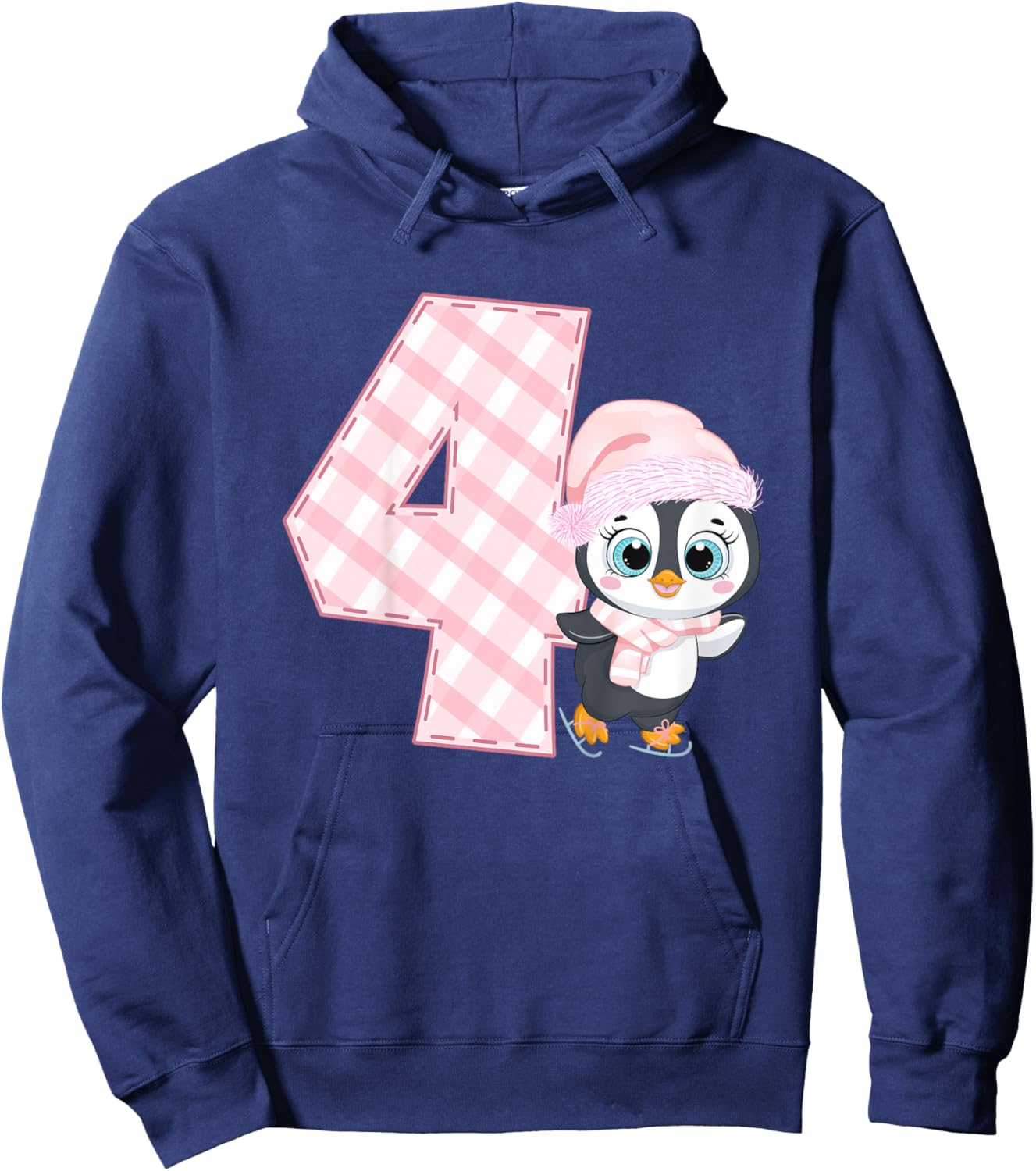 4th Penguin Birthday Party Four Year Old Penguin Girl Hoodie - Hoodie | Navy