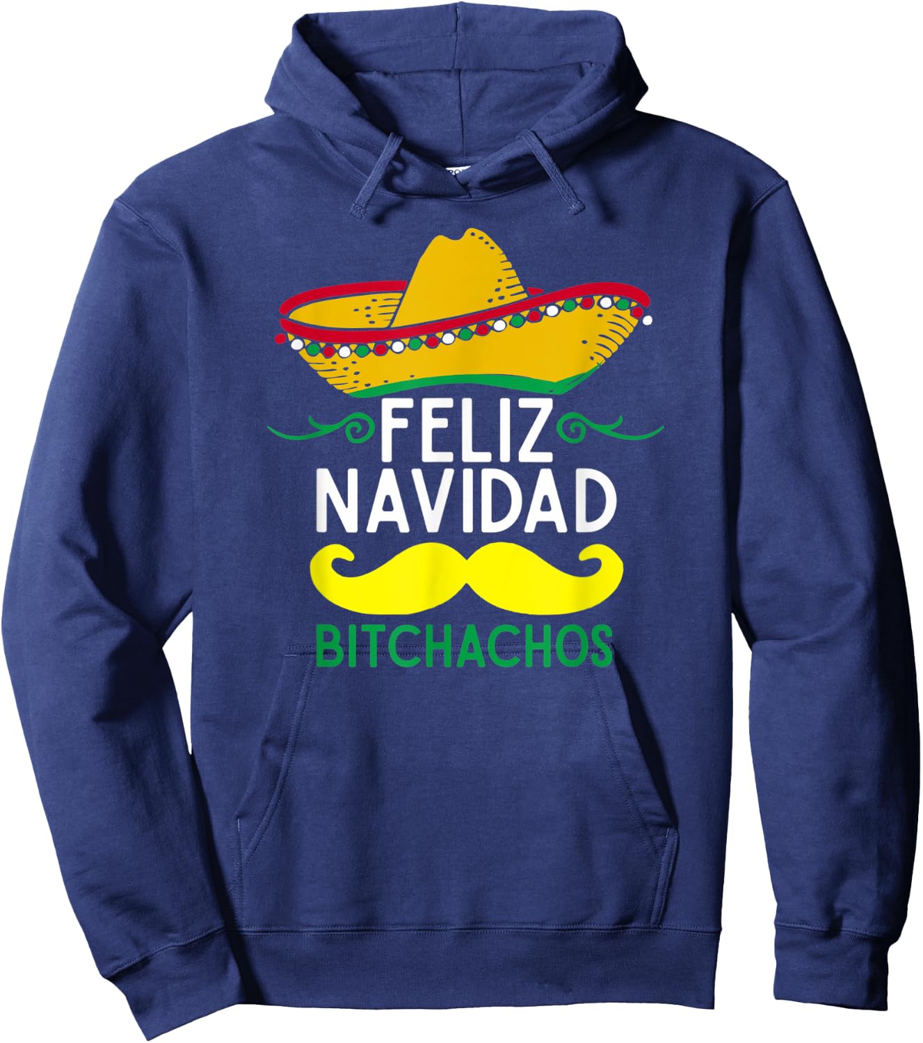 Mexican Santa Feliz Navidad Christmas Sombrero Mustache Fun Hoodie - Hoodie | Navy