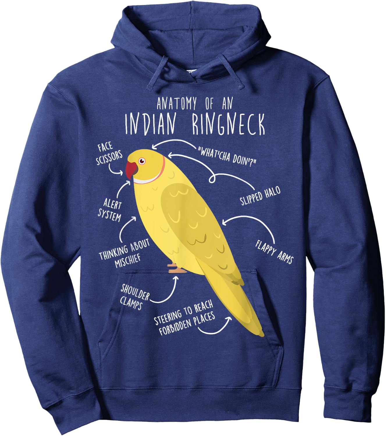 Indian Ringneck Parrot Anatomy Funny Pet Lutino Yellow Bird Hoodie - Hoodie | Navy