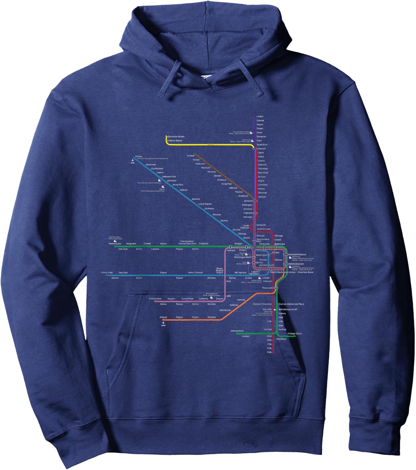 Chicago l Map CTA Elevated L Train Metro Transit Hoodie - Hoodie | Navy