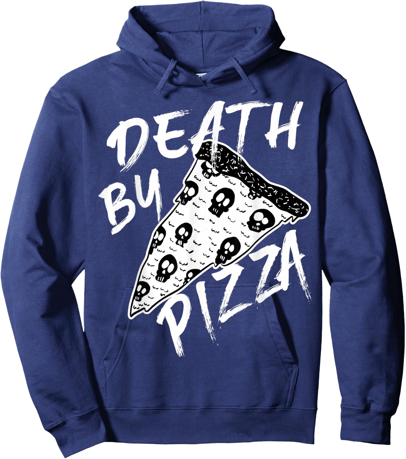 Death by Pizza Pepperoni Skulls Metal Text Halloween Hoodie - Hoodie | Navy