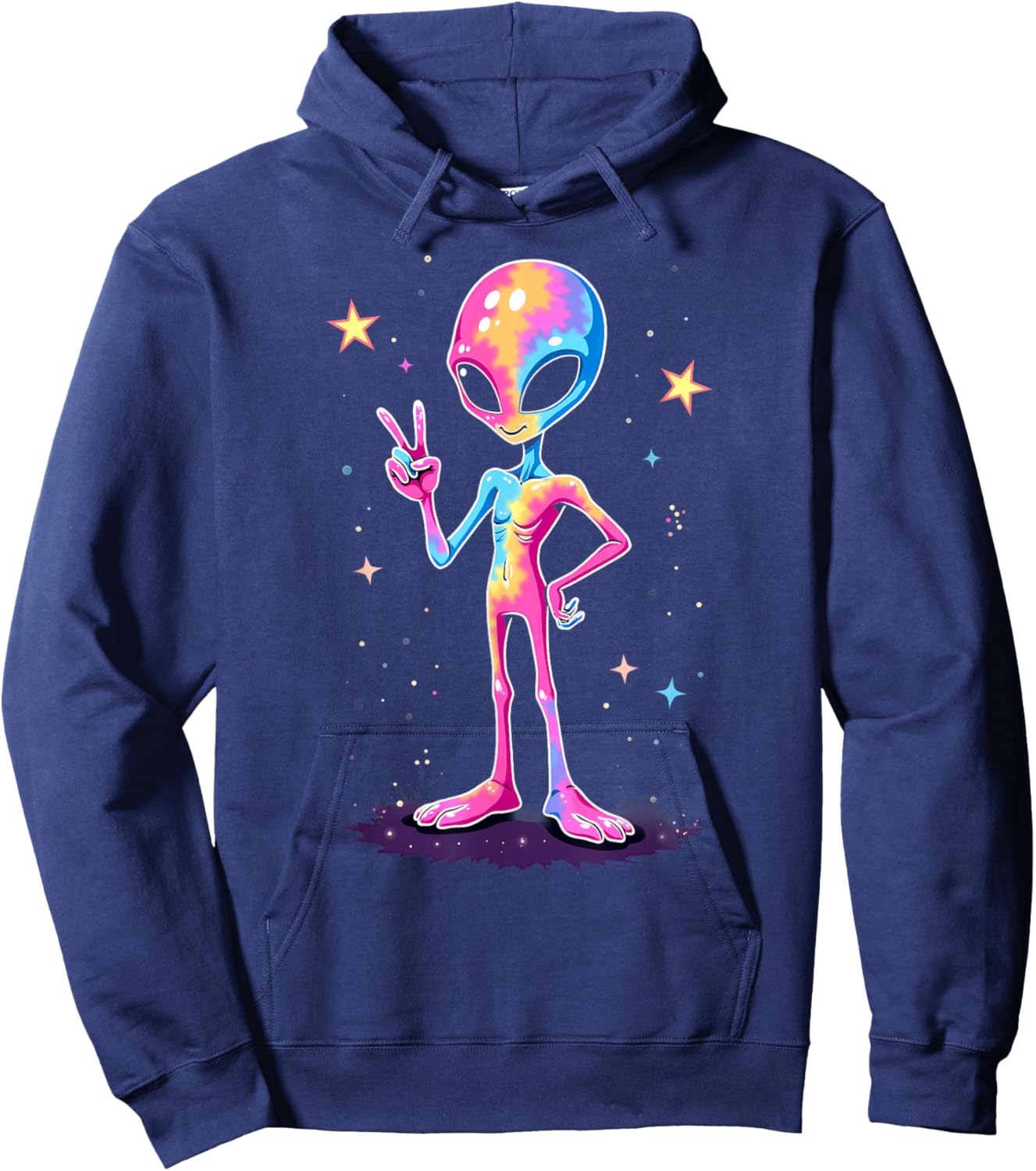 Hippie Tie Dye Alien Peace Sign Halloween Hoodie - Hoodie | Navy