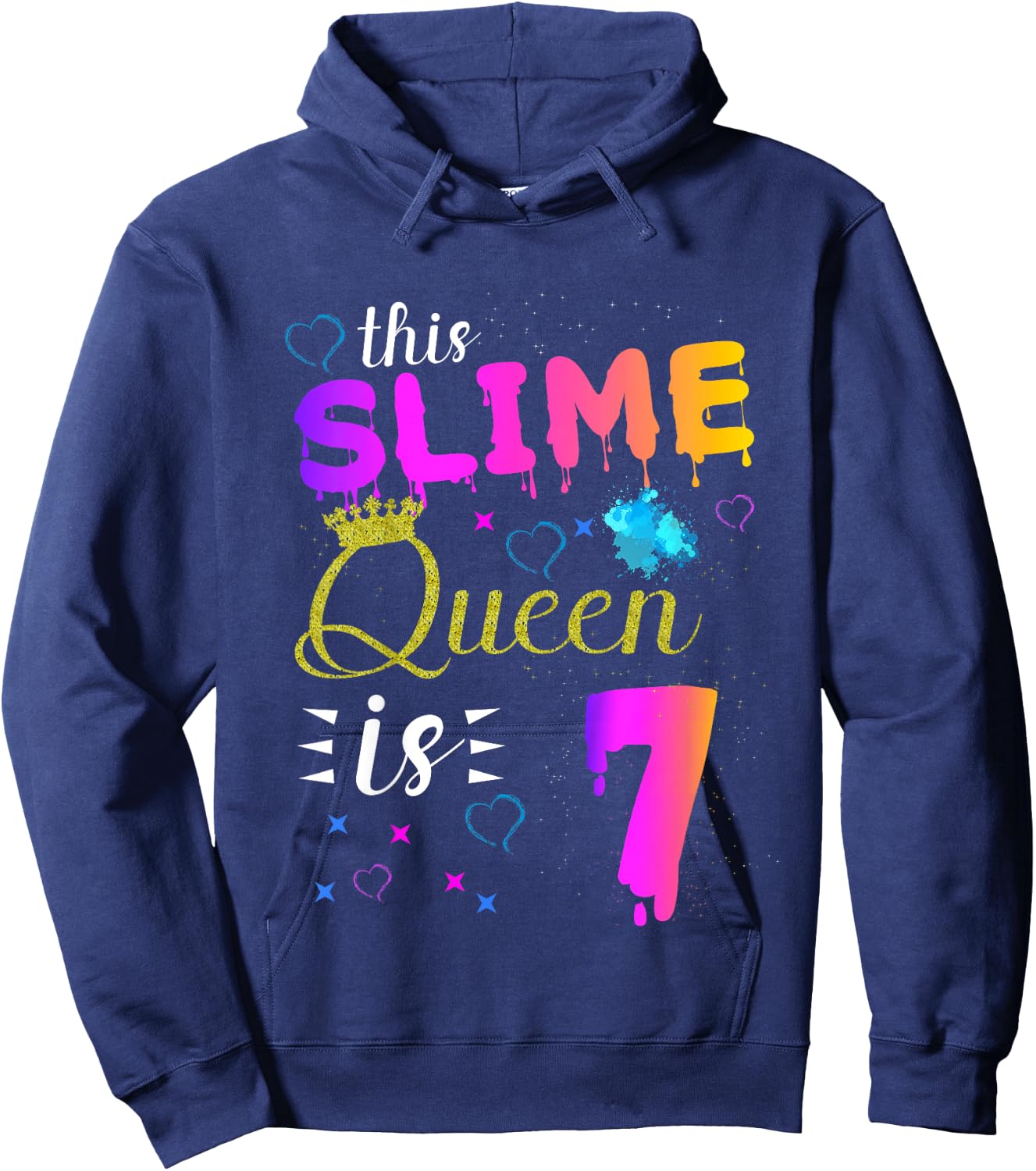 slime queen crown Birthday 7th Gift girls 7 years old Hoodie - Hoodie | Navy