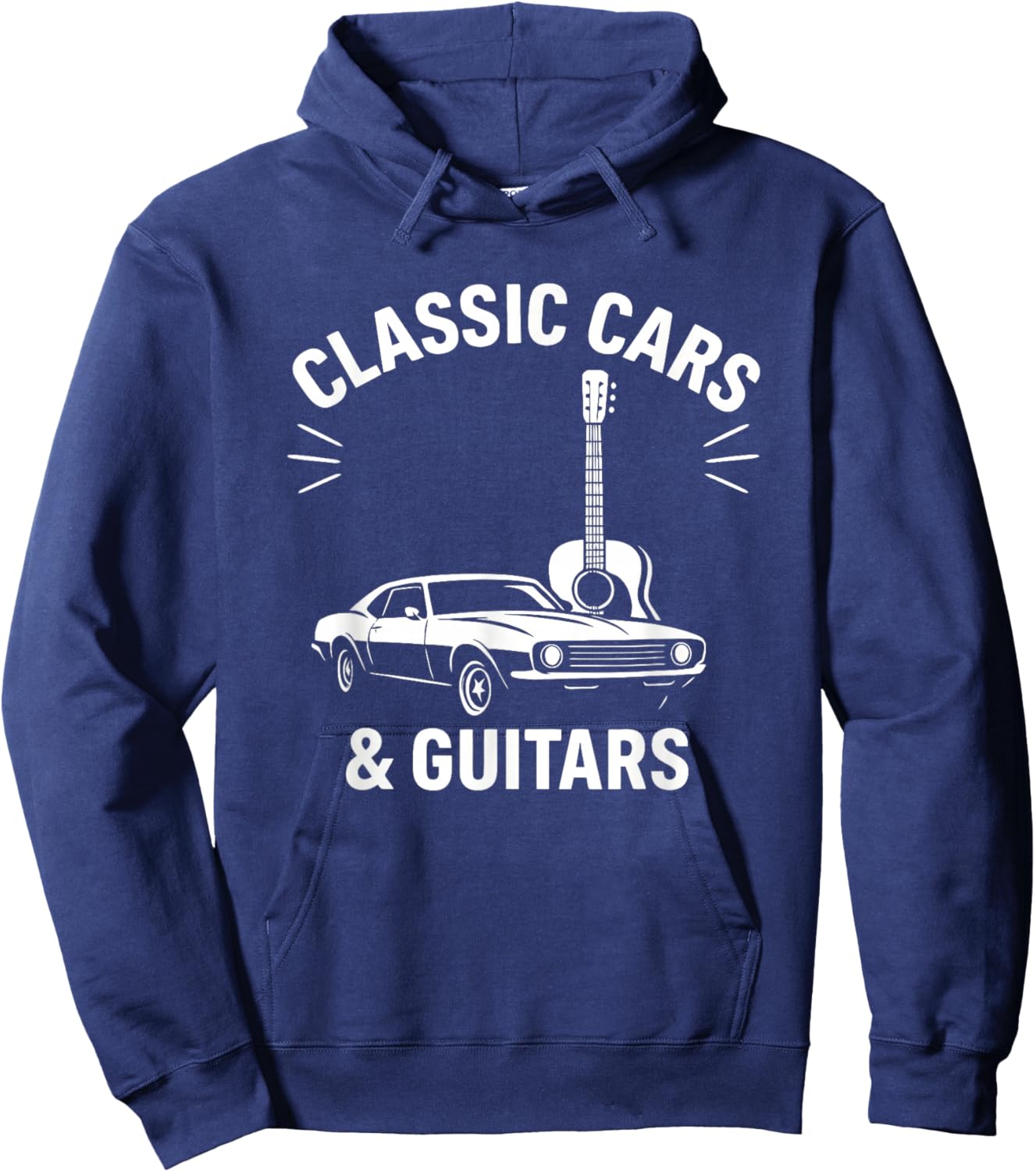 Classic Cars and Guitars Vintage Music Automotive Design Hoodie - Hoodie | Navy