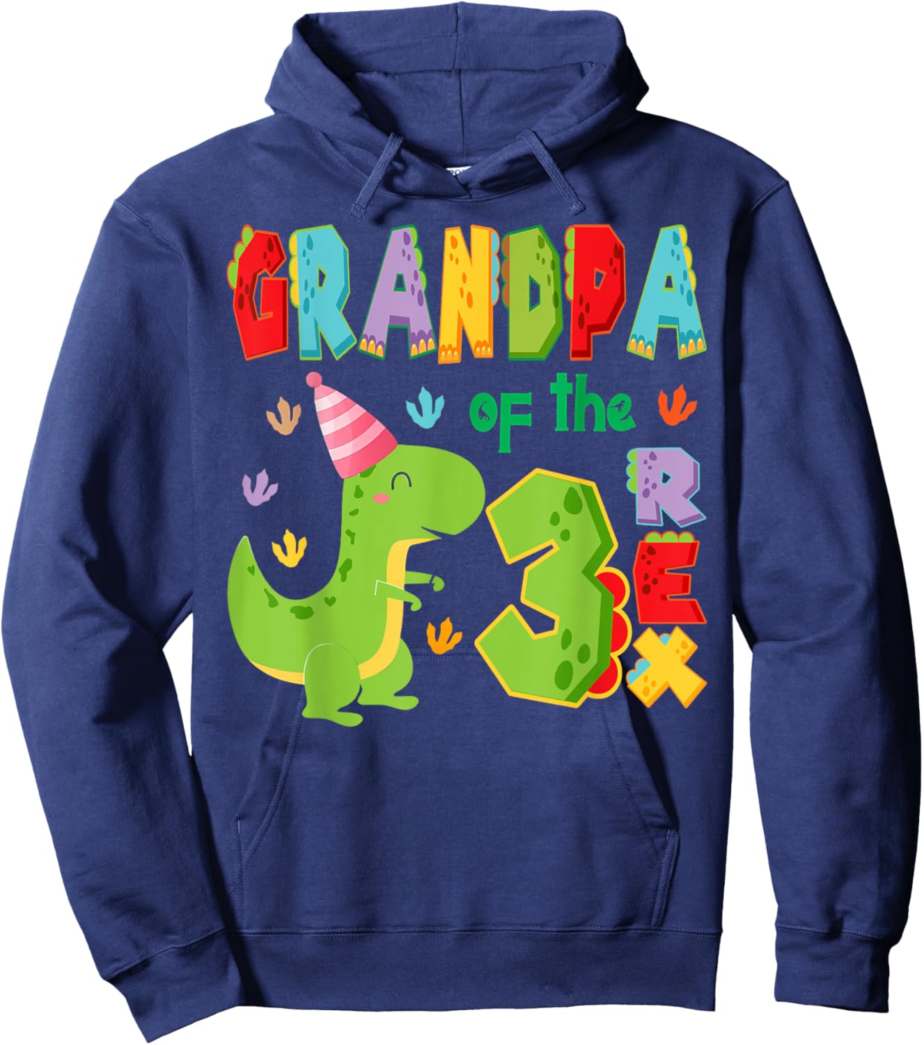 Grandpa of The Three Rex Birthday Boy 3Rd Bday Dinosaur Hoodie - Hoodie | Navy