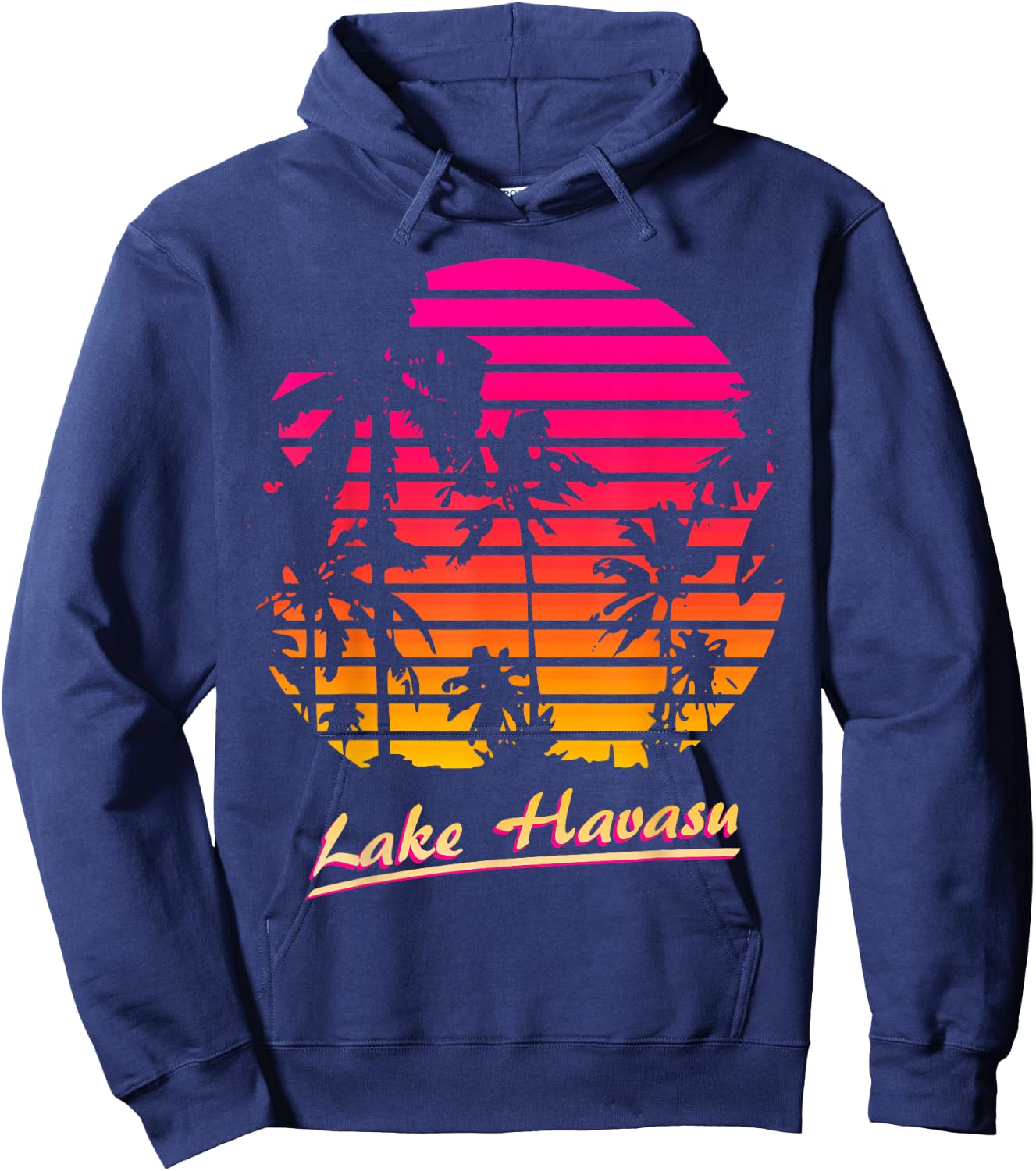 Lake Havasu Cool 80s Palm Trees Summer Sunset Hoodie - Hoodie | Navy
