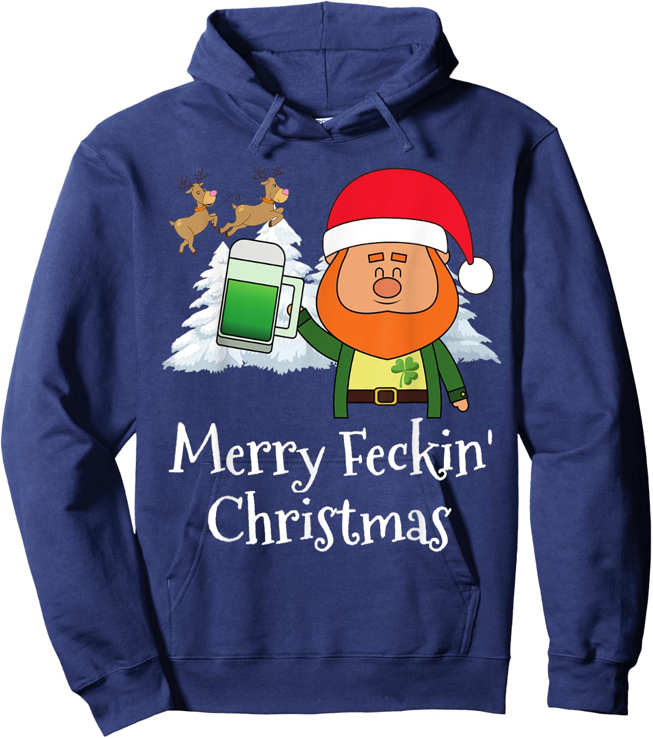 Merry Feckin Christmas Santa Hat Reindeer Snow Tree Hoodie - Hoodie | Navy