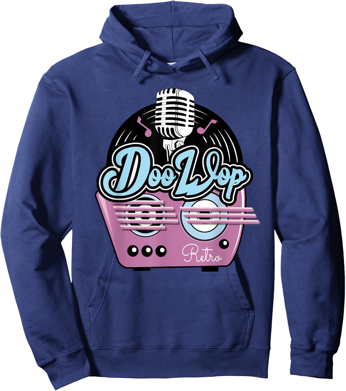 50s Doo Wop Sock Hop Dance Rock N Roll Vintage Microphone Hoodie - Hoodie | Navy