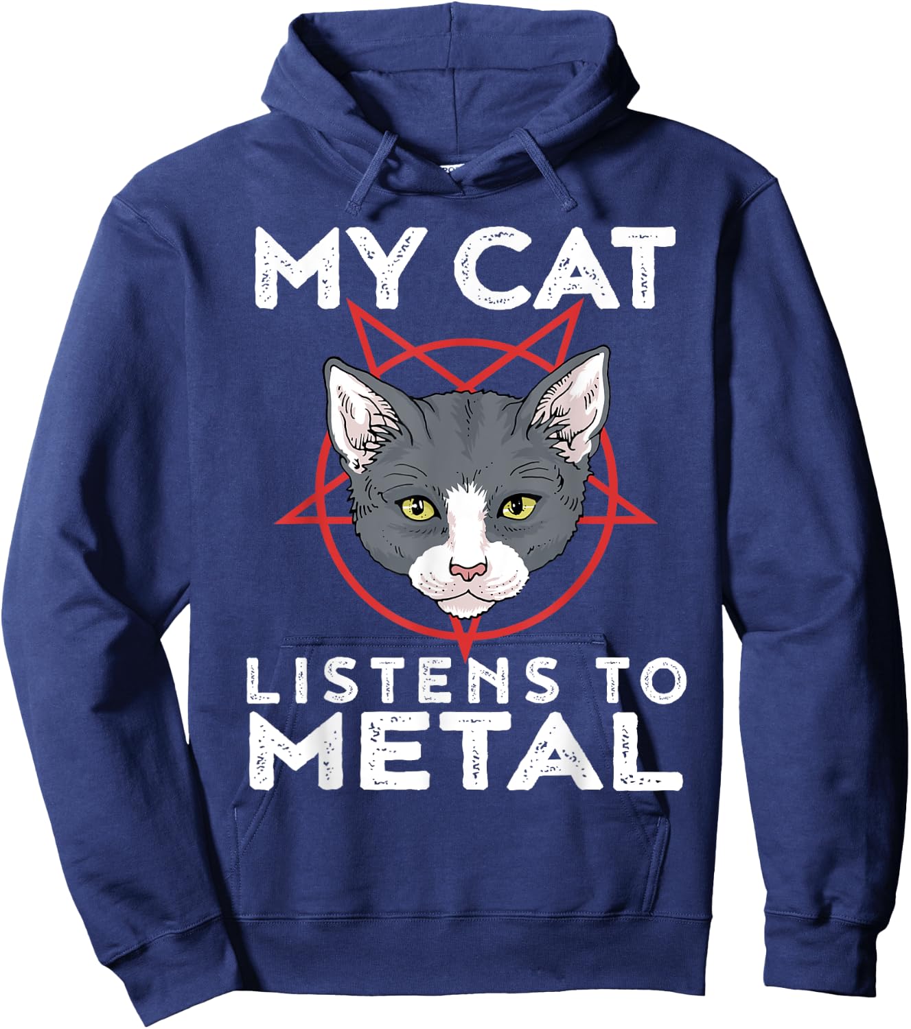 My Cat Listens To Metal Funny Metal Cat Shirt Men Women Kids Hoodie - Hoodie | Navy