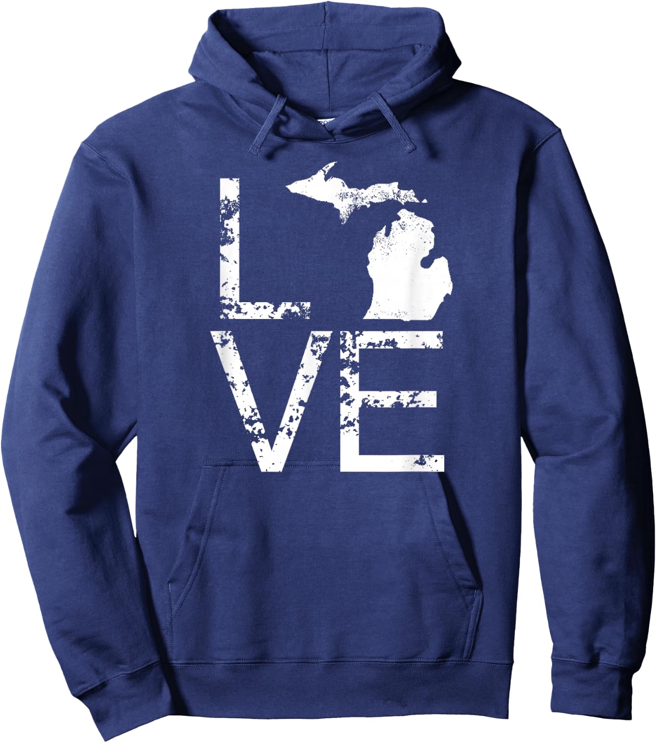 Michigan Love MI State Home Pride Map Distressed Hoodie - Hoodie | Navy