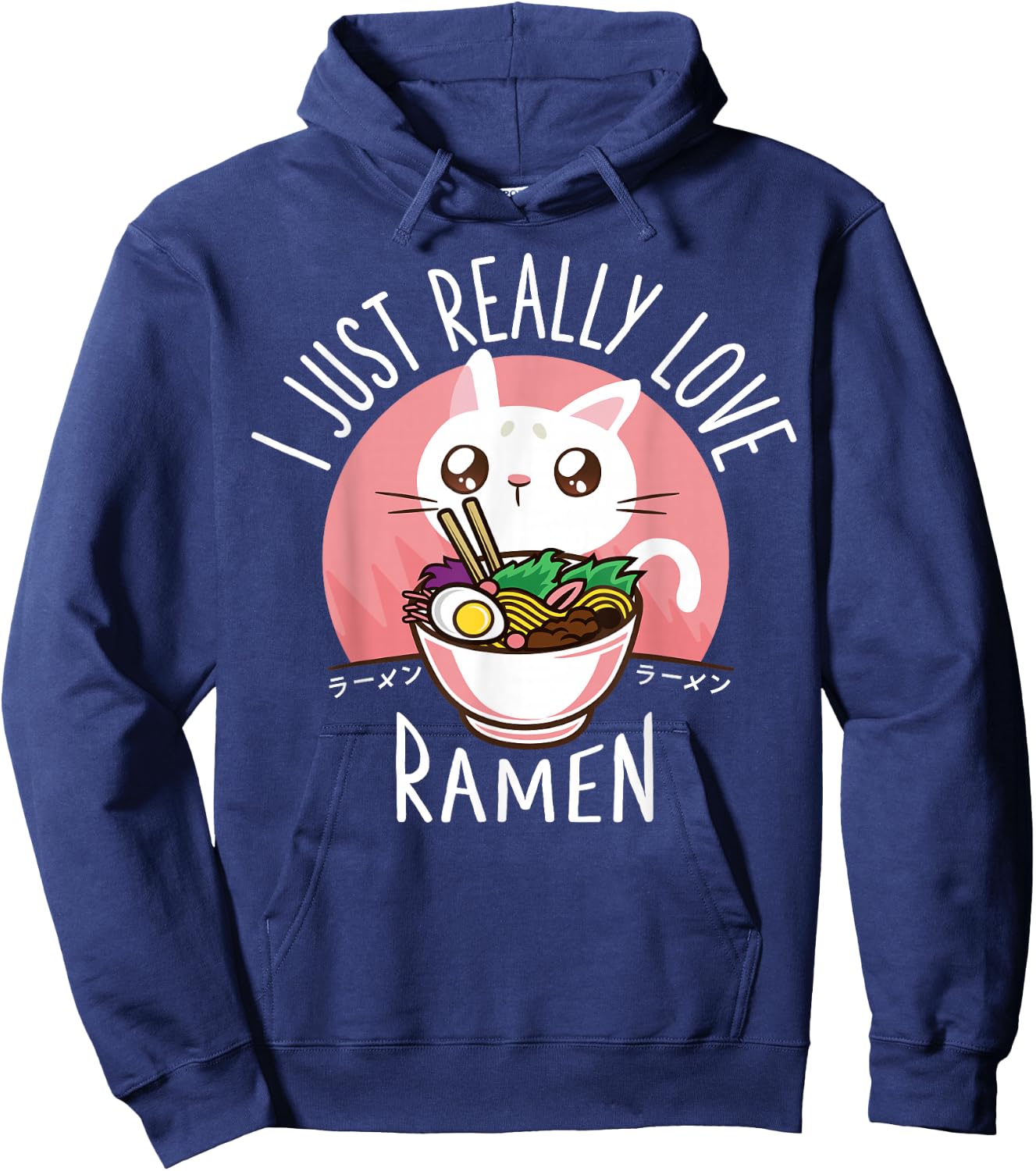 Funny Cat Ramen Anime Merch Kawaii Clothes Graphic Men Hoodie - Hoodie | Navy