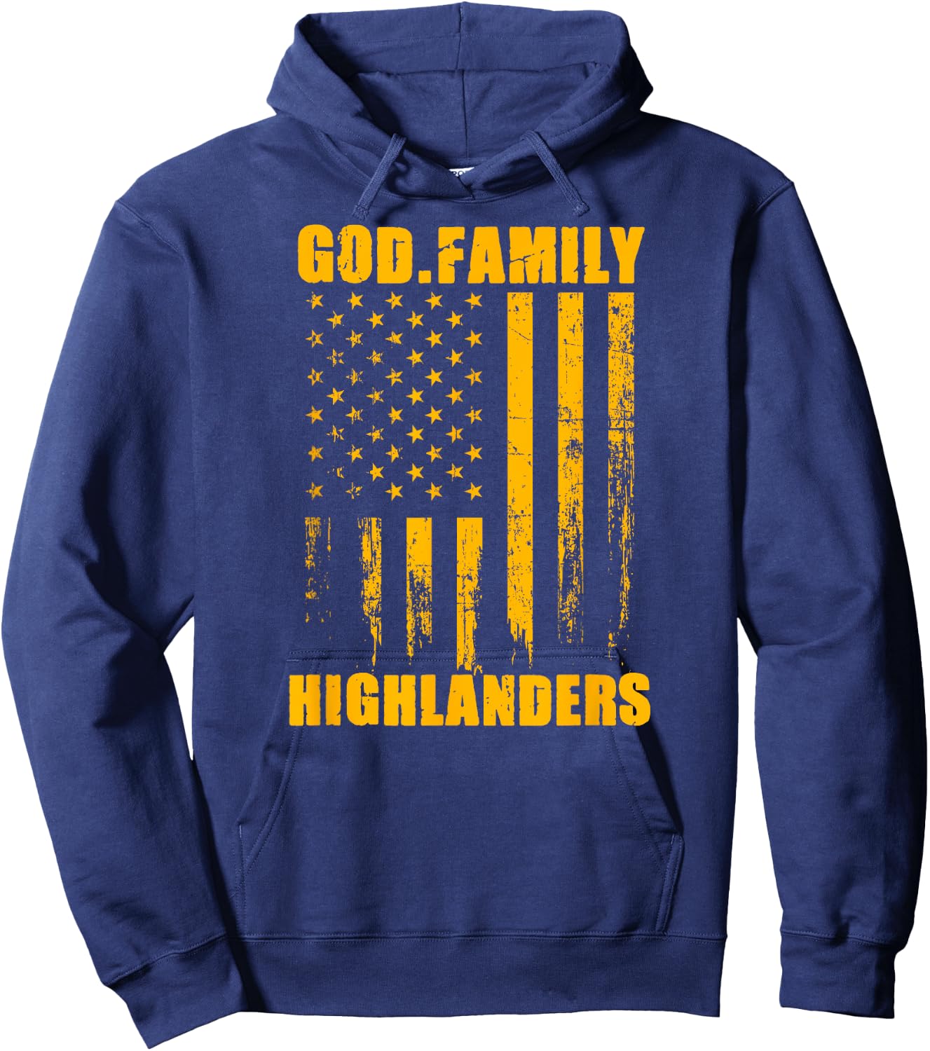 Glenvar Highlanders God. Family. Vintage USA Flag Hoodie - Hoodie | Navy