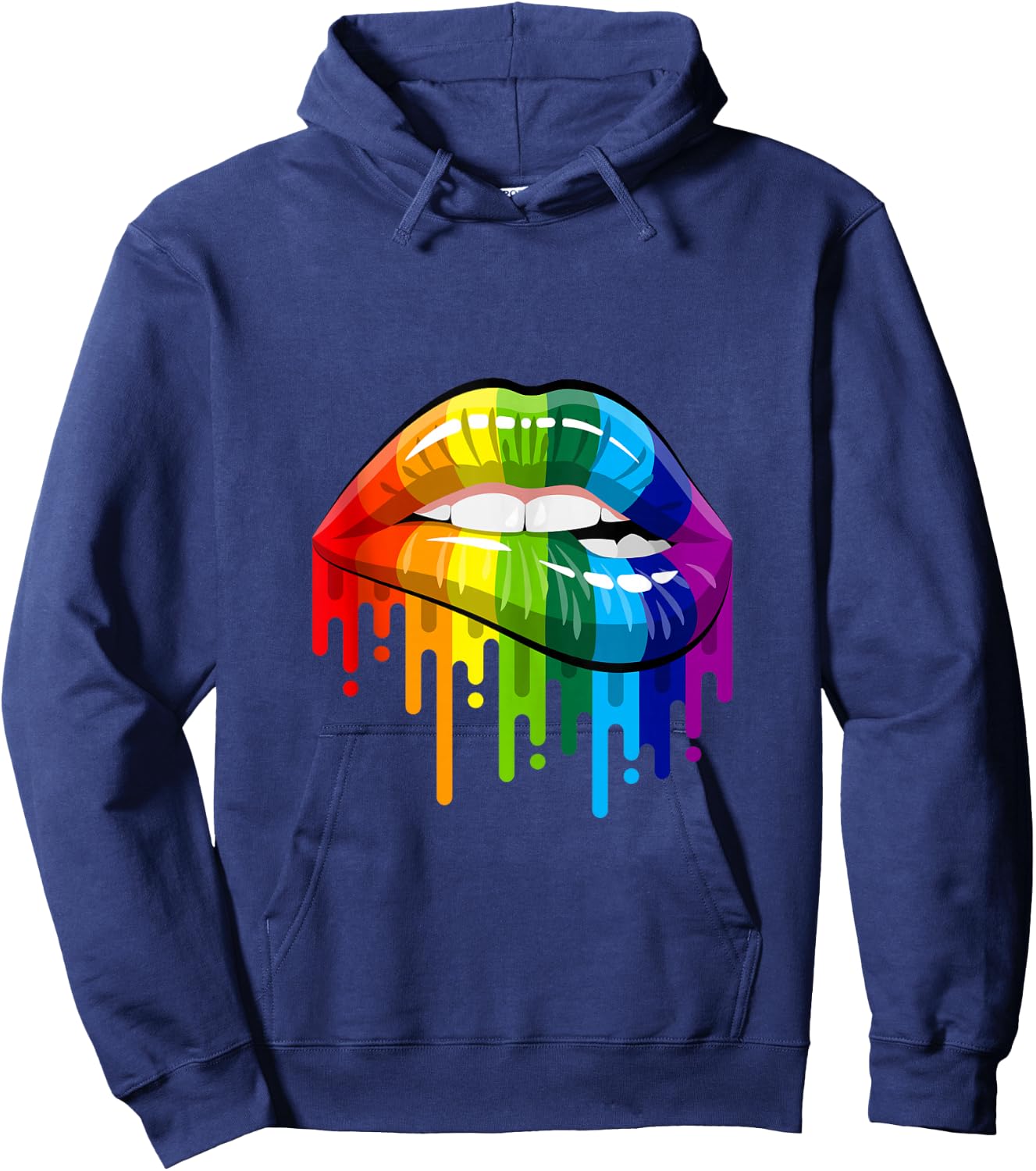80's Sexy Colorful Graphic Lips, Women Printed Design Lips Hoodie - Hoodie | Navy