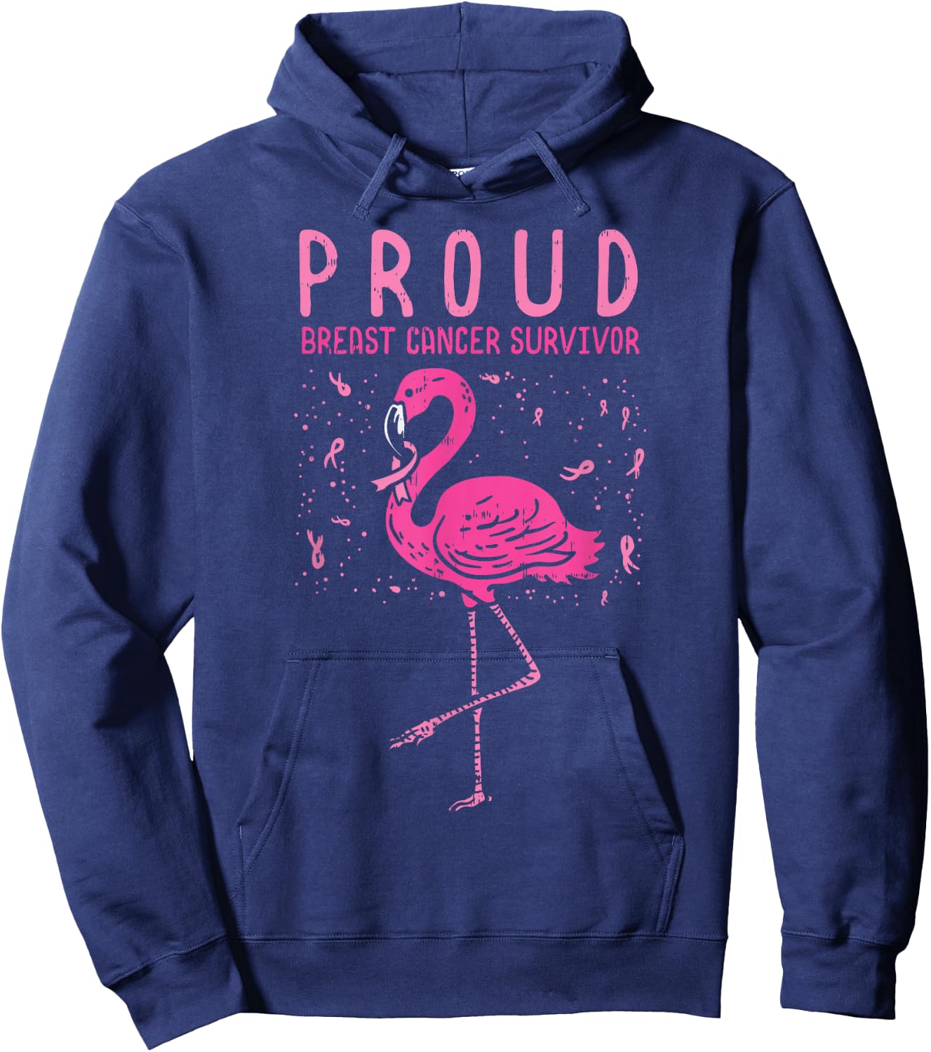 Proud Survivor Flamingo Pink Breast Cancer Awareness Gift Hoodie - Hoodie | Navy