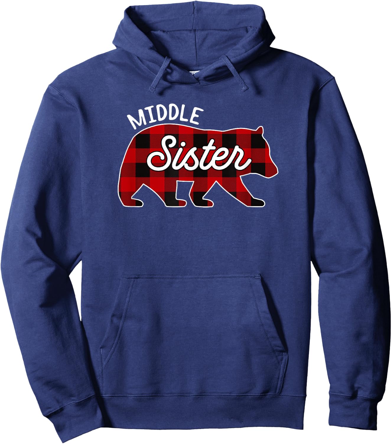 Middle Sister Bear Red Buffalo Plaid Matching Family Hoodie - Hoodie | Navy