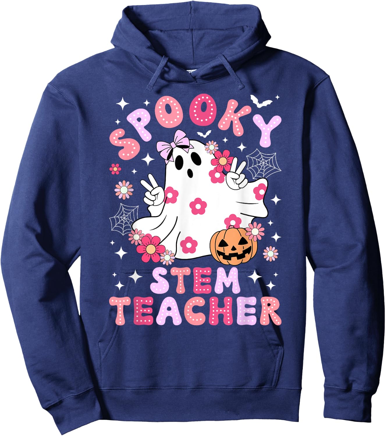 Spooky STEM Teacher Halloween STEM Teacher Groovy Hoodie - Hoodie | Navy