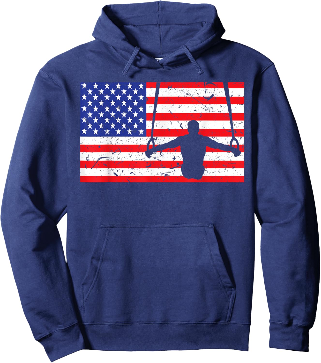 Distressed Gymnastic Rings USA American Flag Vintage Gymnast Kids Men Hoodie - Hoodie | Navy
