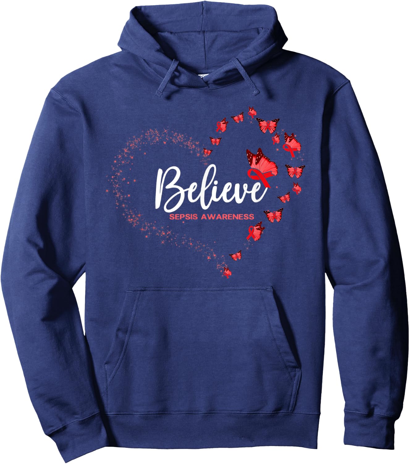 Sepsis Awareness Butterfly Believe Hoodie - Hoodie | Navy