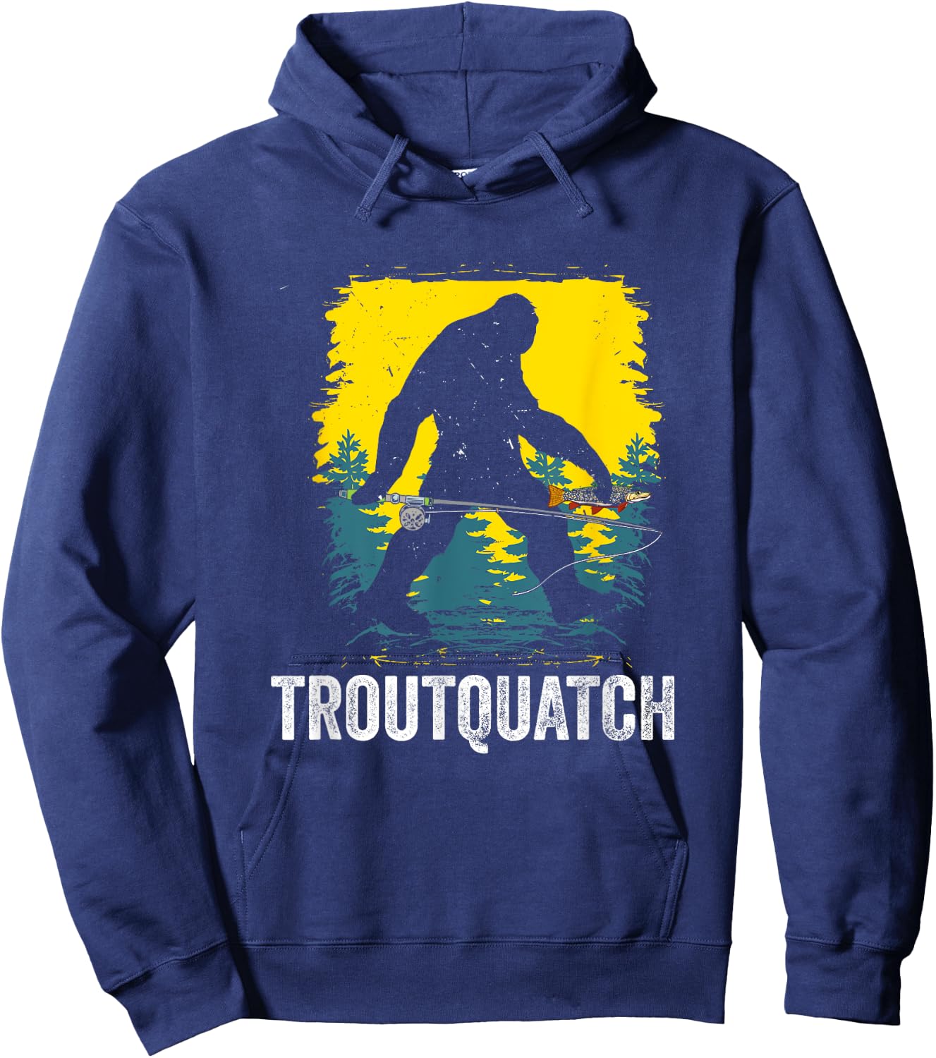 Troutquatch Trout Fishing Fisherman Bigfoot Hoodie - Hoodie | Navy
