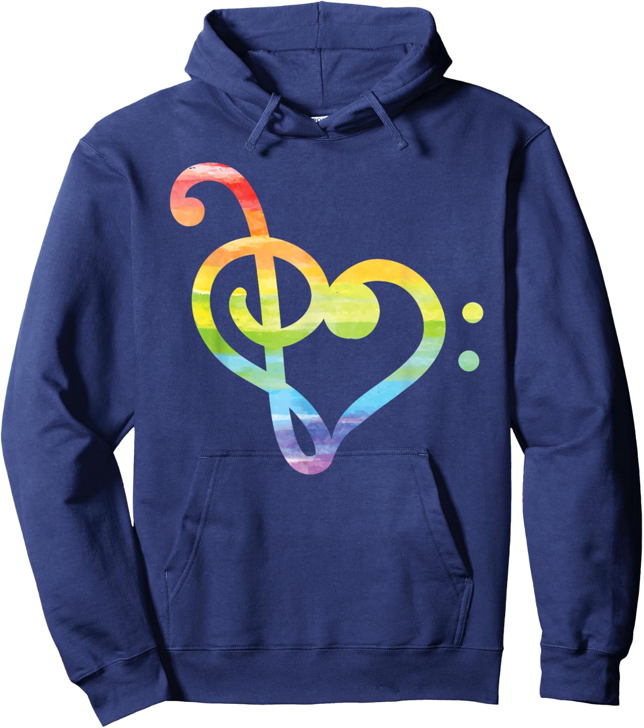 Watercolor Treble And Bass Clef Heart Rainbow Hoodie - Hoodie | Navy