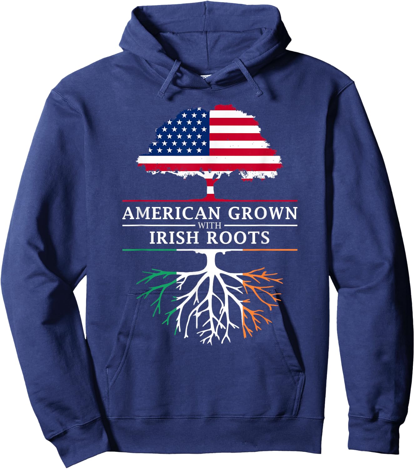 Family Heritage Gifts -Adults Black Short Sleeve Classic Modern Lace Embellishment - American Grown with Irish Roots - Ireland Hoodie - Hoodie | Navy