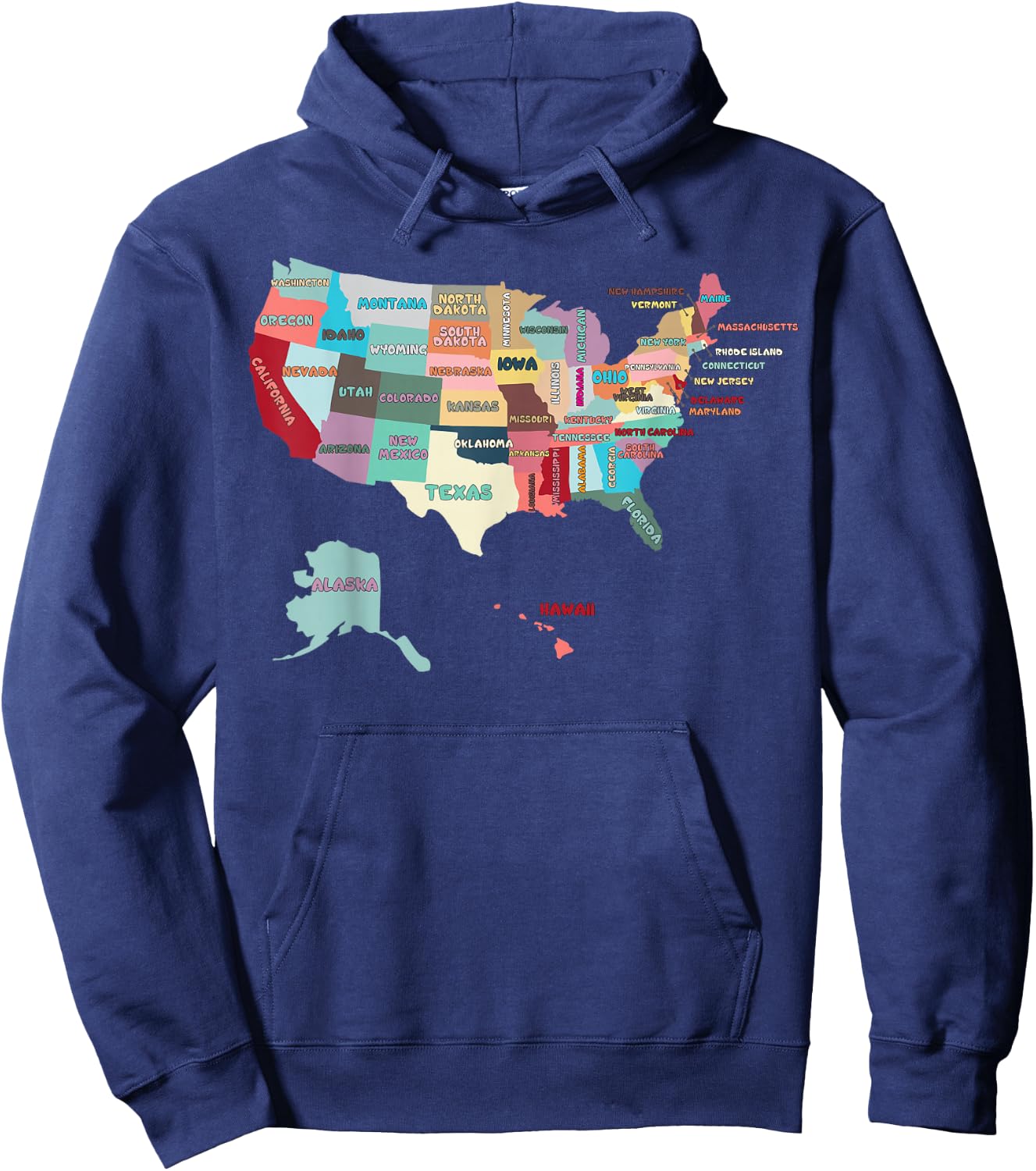 USA Map with States Names, United States US Hoodie - Hoodie | Navy
