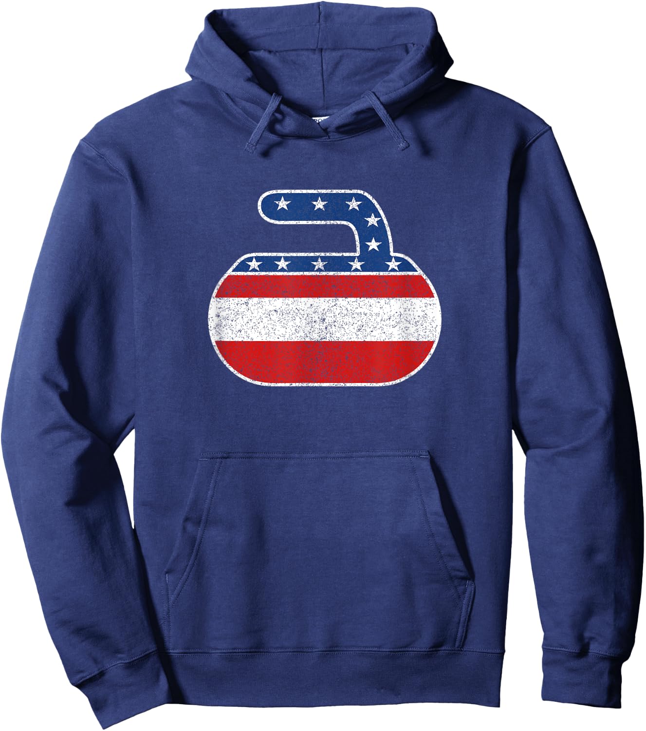 USA Red White and Blue Curling Stone Vintage Hoodie - Hoodie | Navy