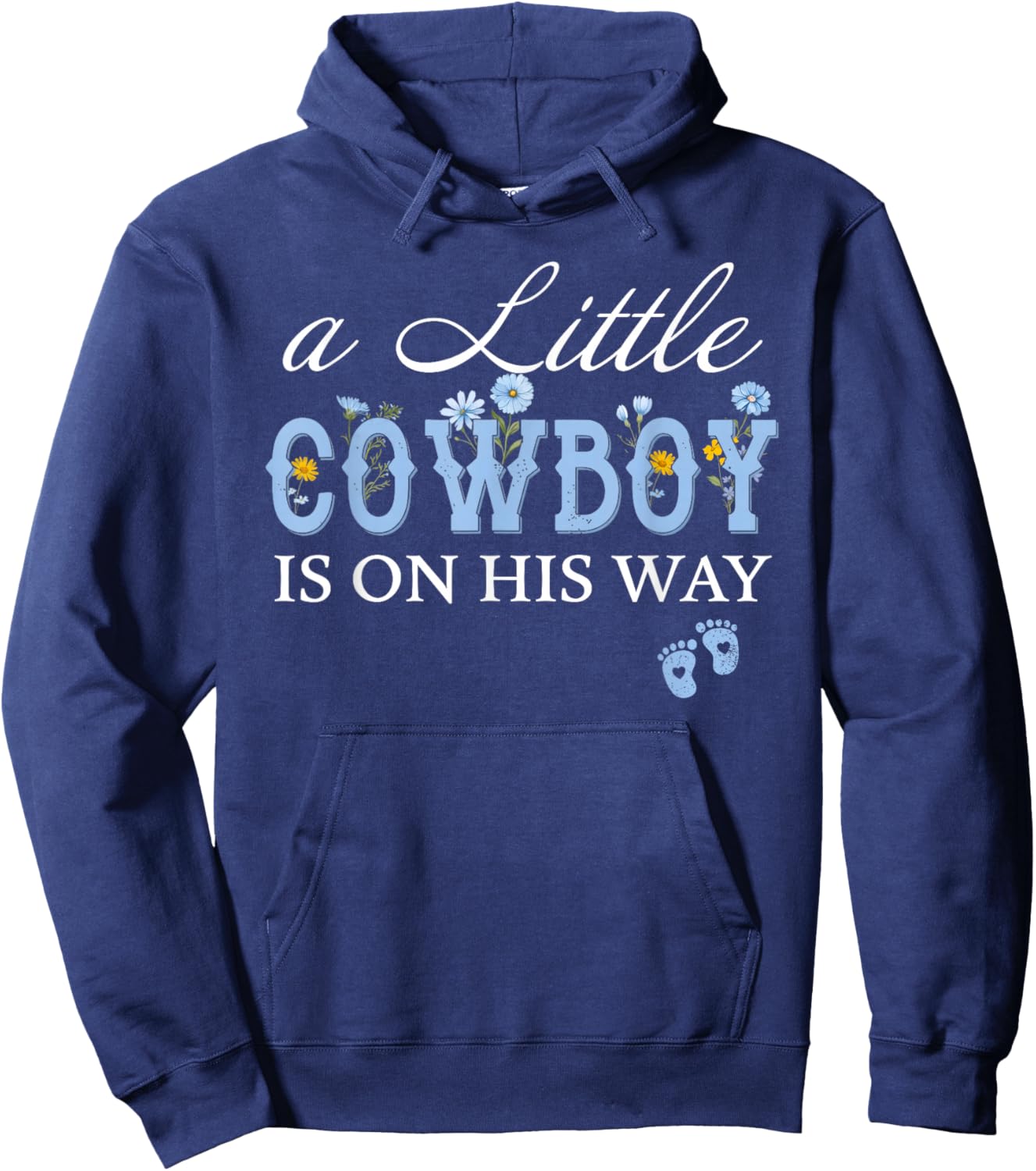 A Little Cowboy is On His Way Boho Pregnancy Announcement Hoodie - Hoodie | Navy