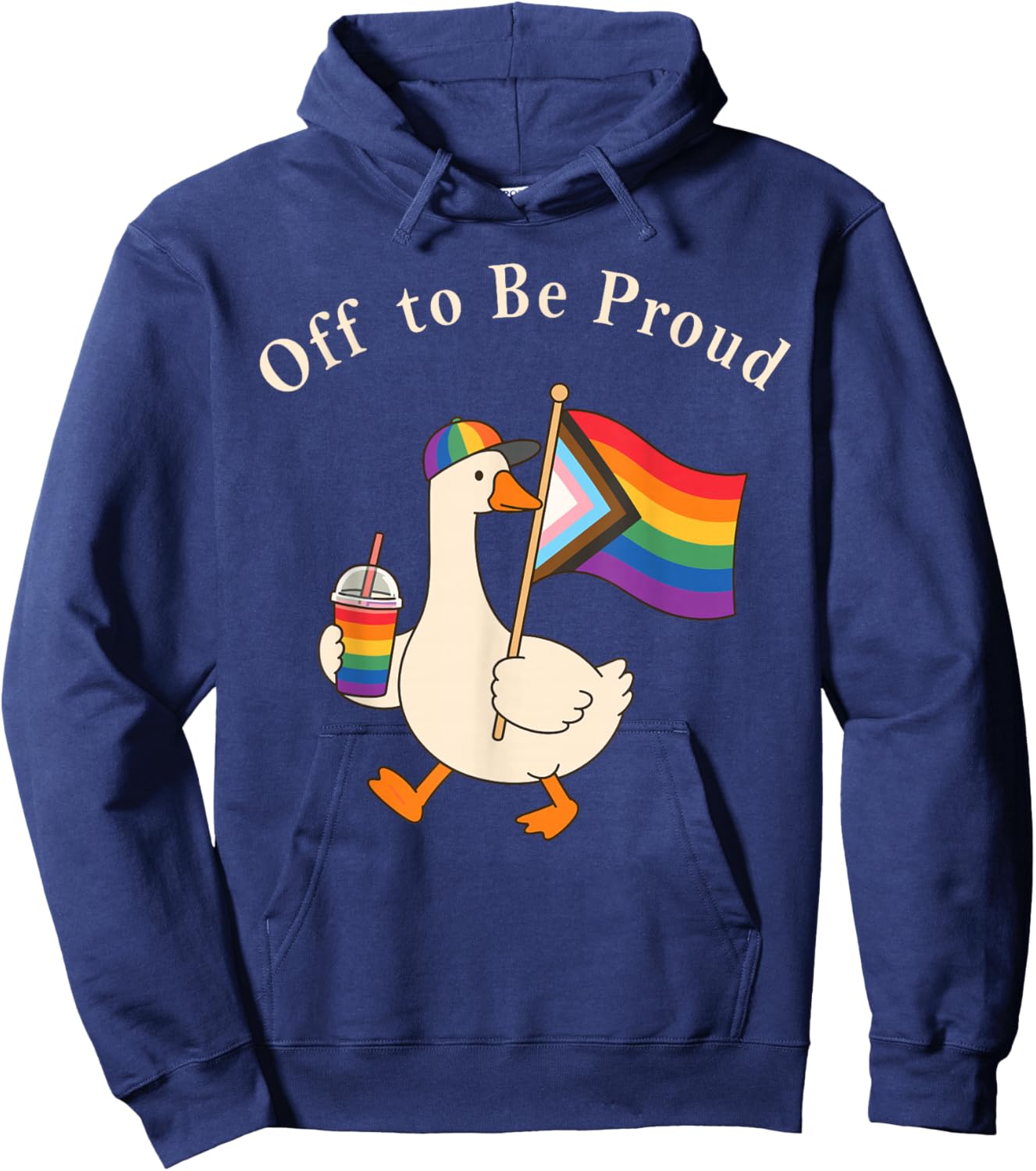 Off to be Proud Goose LGBTQ Pride Goose Rainbow Pride Month Hoodie - Hoodie | Navy