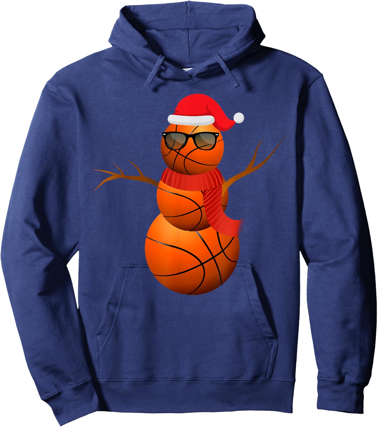 Funny Basketball Snowman Holiday Spirit Christmas Pajama Hoodie - Hoodie | Navy