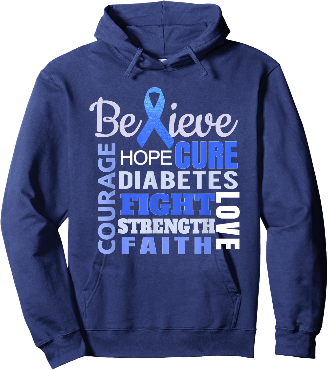 Diabetes Awareness T Shirt Blue Ribbon Diabetes Word Shirt Hoodie - Hoodie | Navy