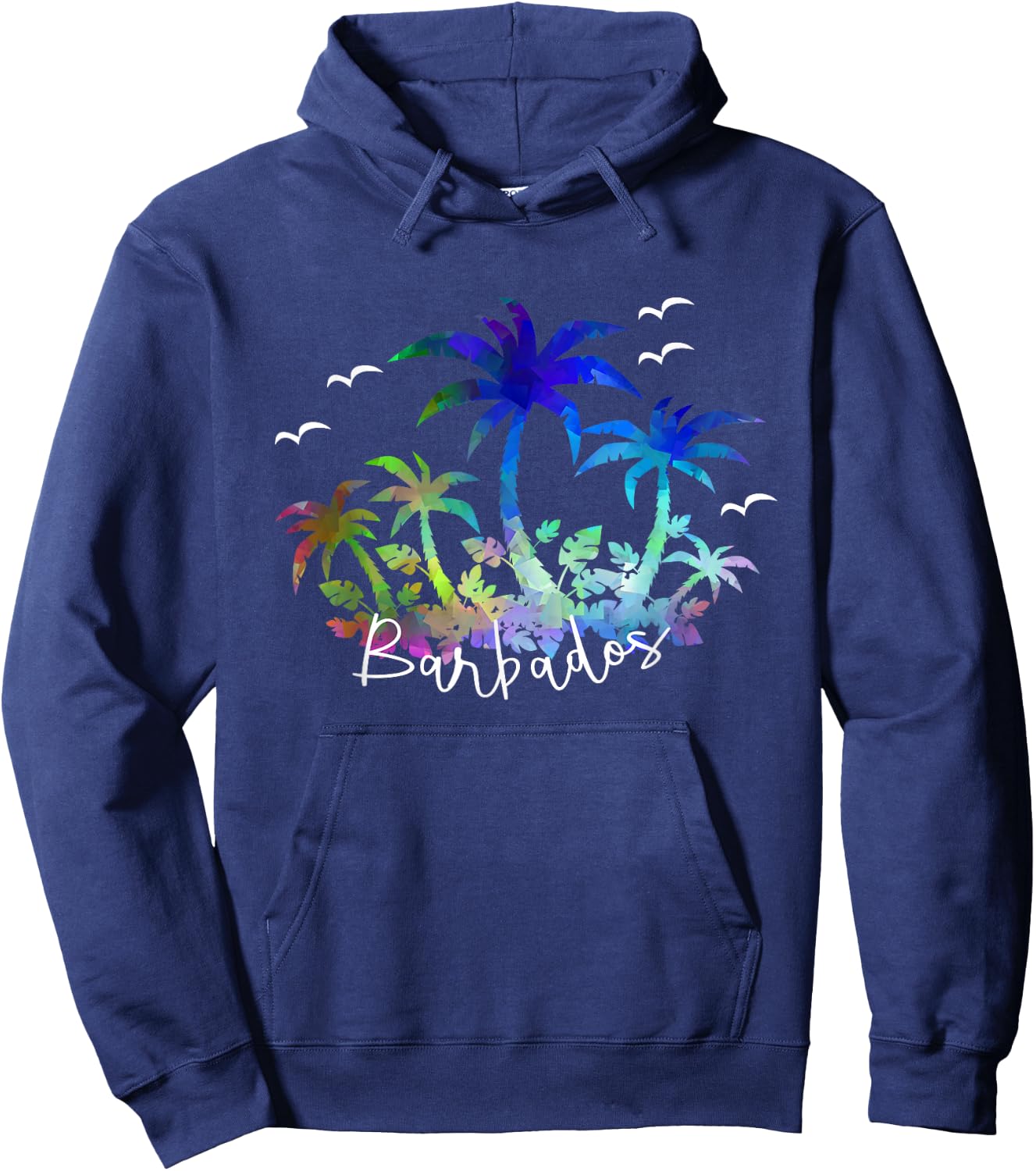 Barbados, Caribbean - Souvenir Palms and Seagull Hoodie - Hoodie | Navy