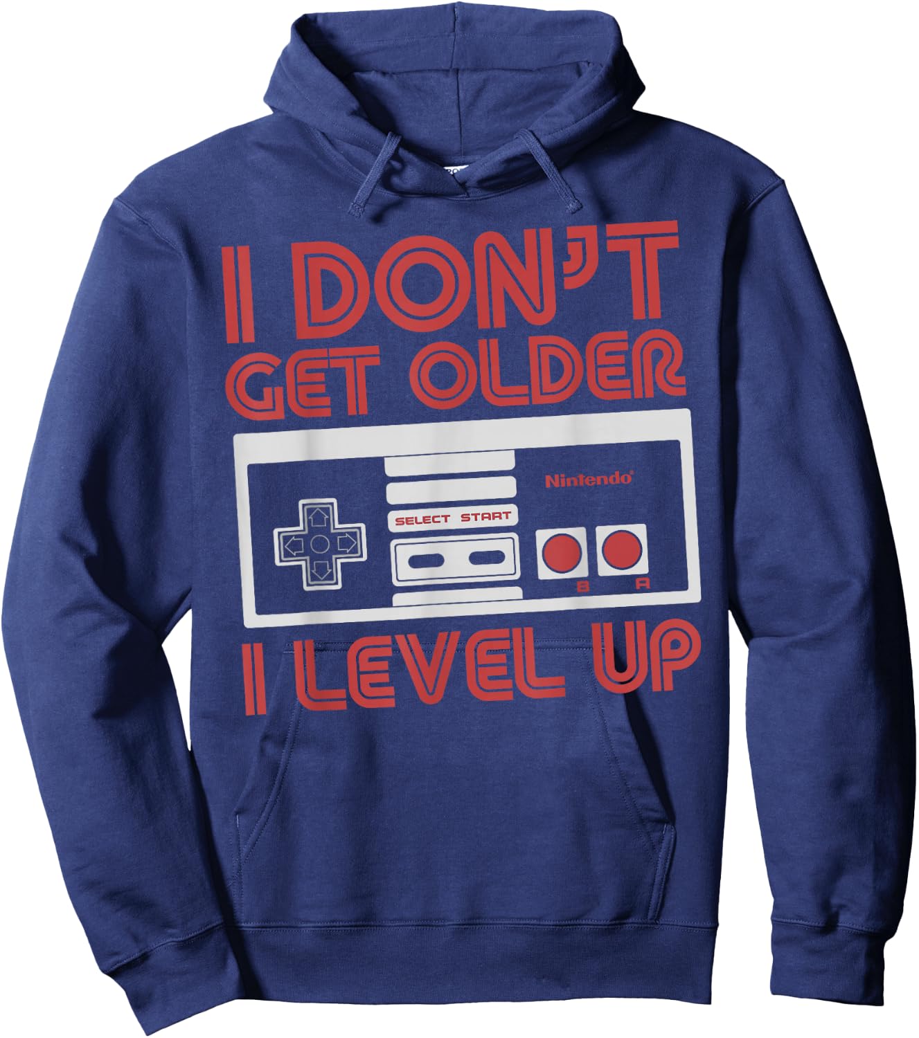 Nintendo Level Up SNES Controller Classic Fit - Black, Adult, Round Neck Hoodie - Hoodie | Navy