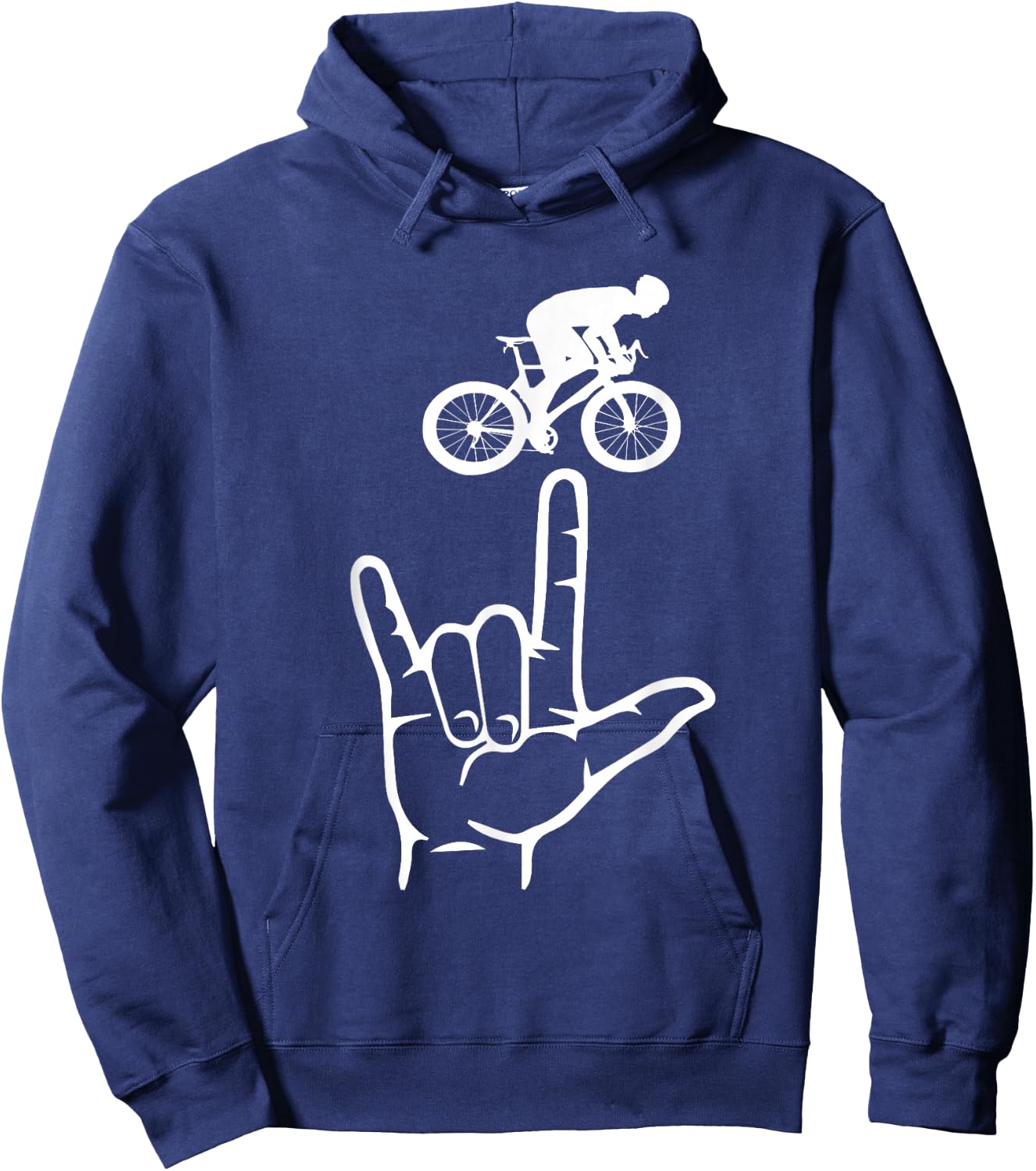 ASL Sign Language Cycling Sport I Love You Hand Heart Hoodie - Hoodie | Navy