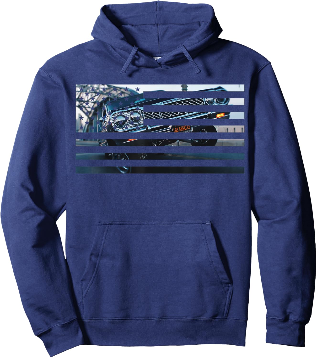 Low Rider Los Angeles American Flag LA USA 4th of July Hoodie - Hoodie | Navy
