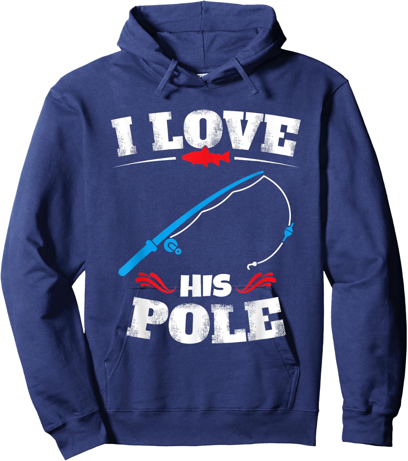 Vintage I Love His Pole Funny Fishing Couple Matching Hoodie - Hoodie | Navy