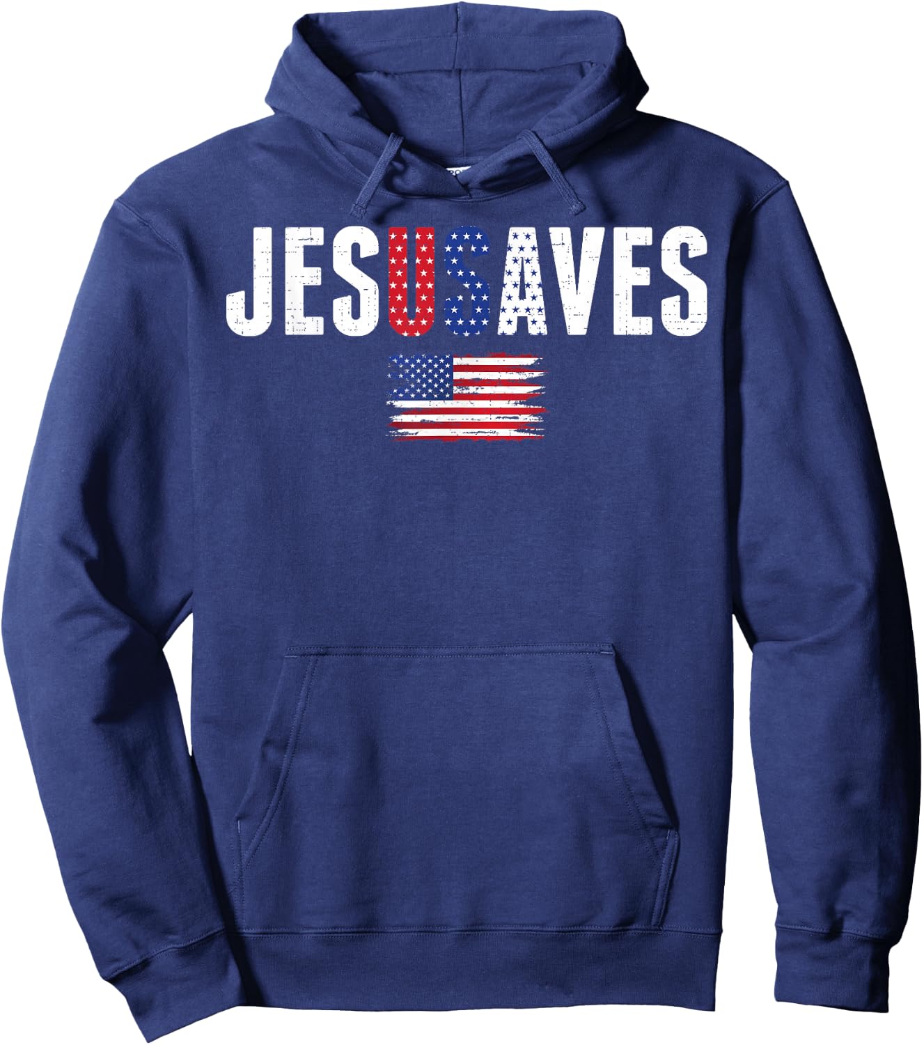 Jesus Saves USA American Flag Patriotic Christian 4th July Hoodie - Hoodie | Navy
