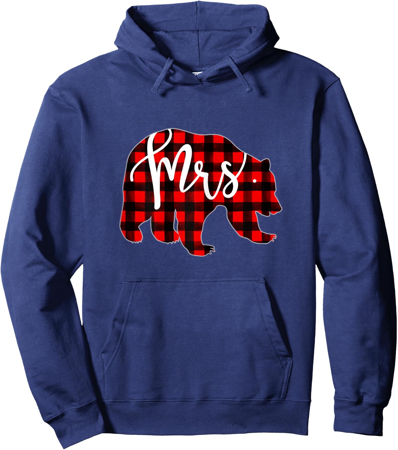 Red Plaid Mrs Bear T Shirt Matching Pajama Newlywed Married Hoodie - Hoodie | Navy