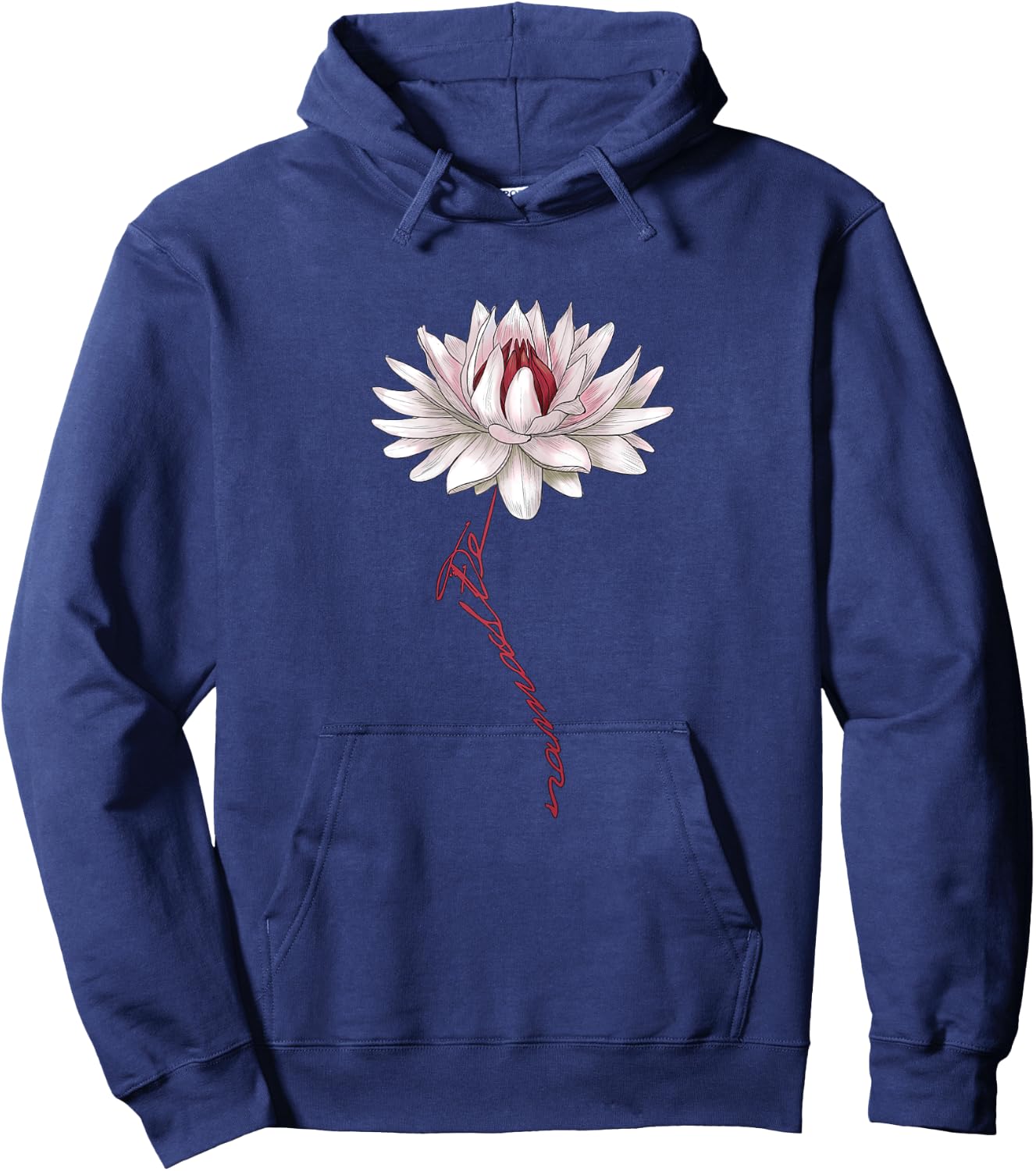 Namaste Spiritual White Water Lily Lotus for Yoga, Fitness Hoodie - Hoodie | Navy