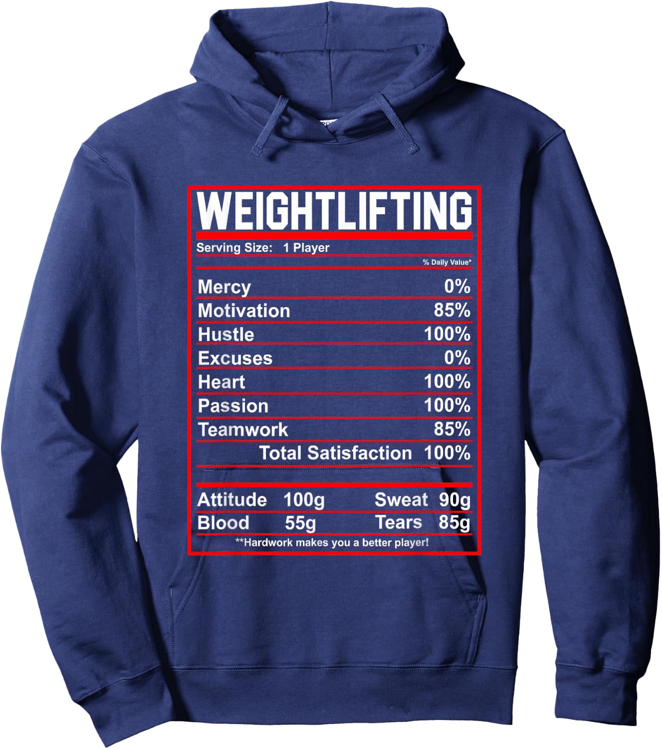 Funny Weightlifting Nutrition Facts Bodybuilding Hoodie - Hoodie | Navy