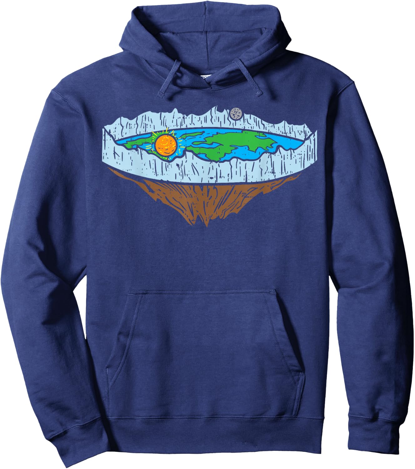 Flat Earth Ice Wall Sun Moon Funny Conspiracy Theory Gift Hoodie - Hoodie | Navy