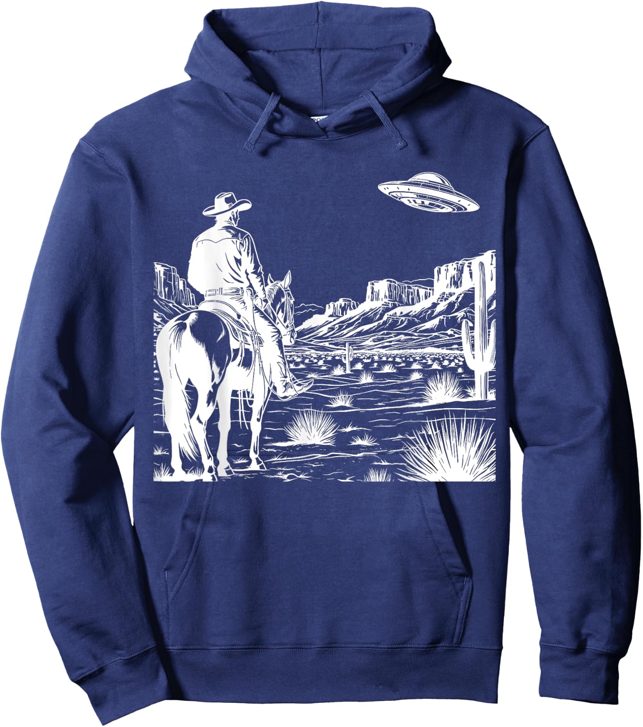 Ufo Western Retro Vintage Cowboy Hoodie - Hoodie | Navy