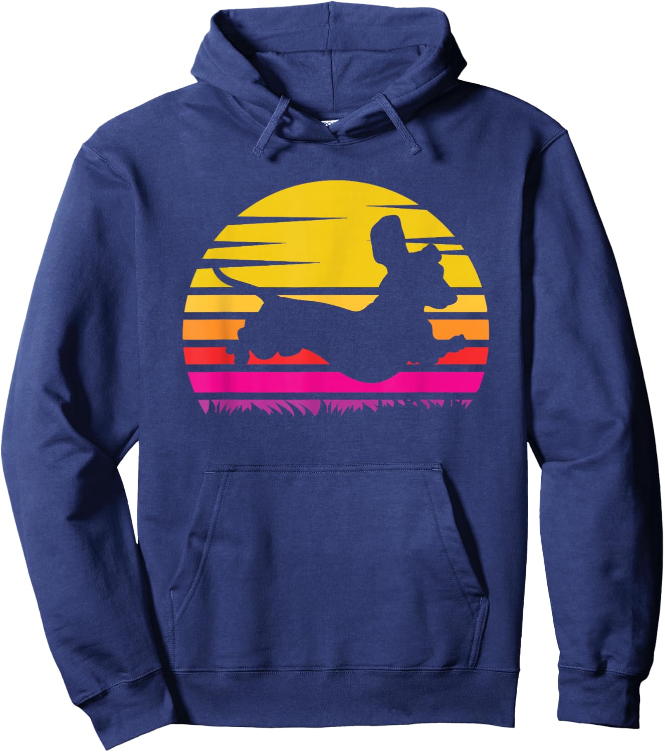 Retro Dachshund Silhouette Vintage Sunset Dog Lover Hoodie - Hoodie | Navy