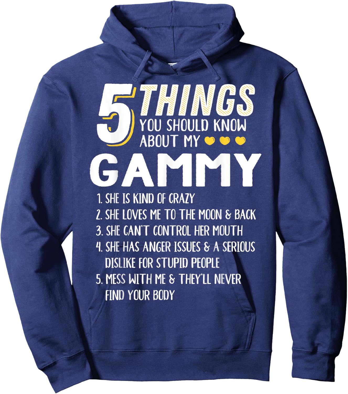 Funny 5 Things Grandma Gammy Gift Hoodie - Hoodie | Navy