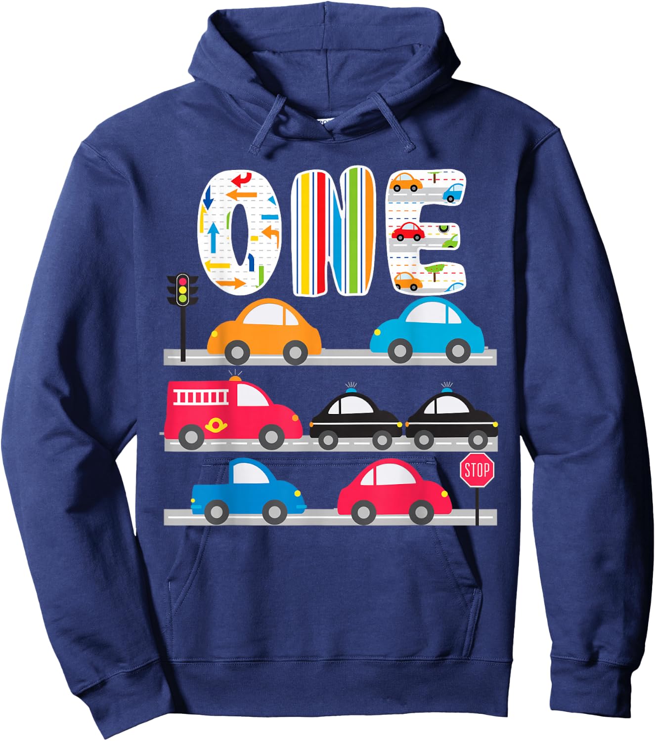 Cars Transportation Trucks 1st Birthday 1 Year Old Birthday Hoodie - Hoodie | Navy
