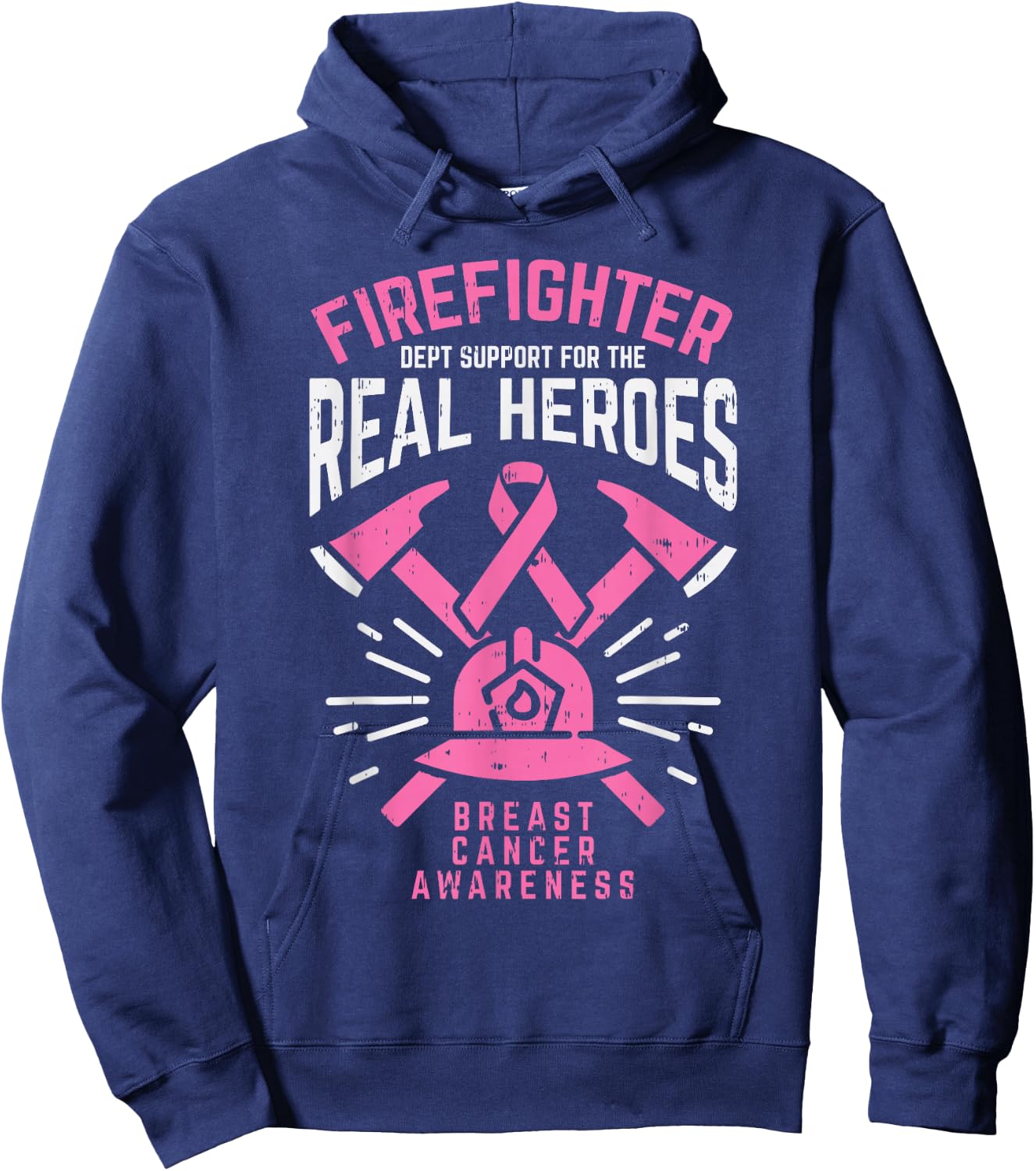 Firefighter Support Real Heroes Breast Cancer Awareness Gift Hoodie - Hoodie | Navy