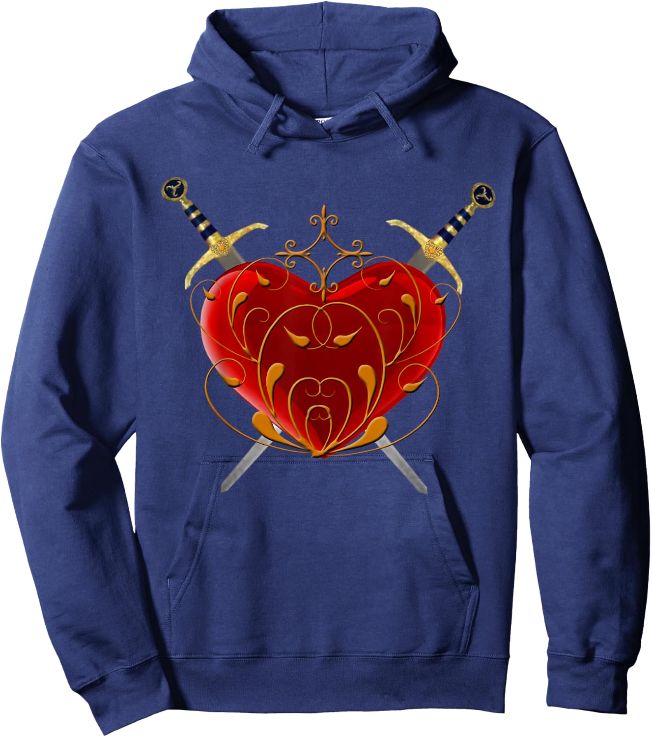 Red Heart And Daggers T Shirt Hoodie - Hoodie | Navy