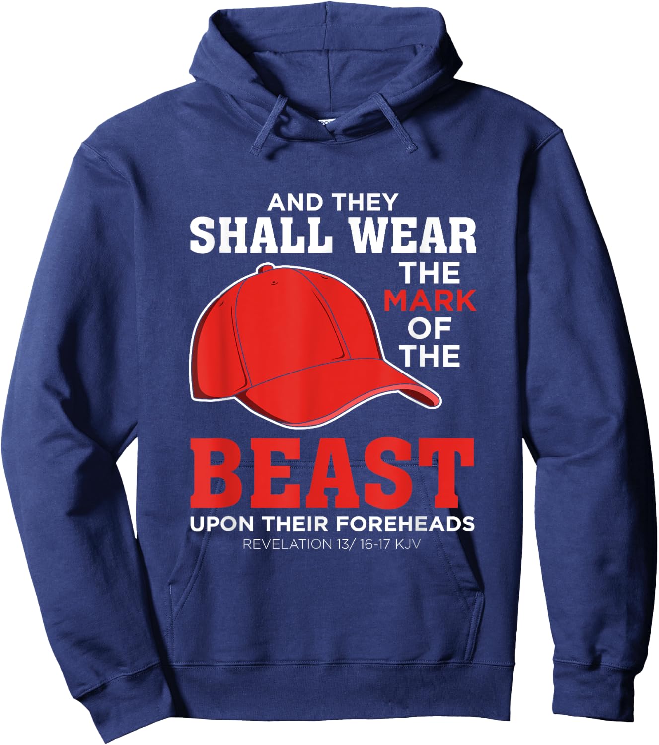 Funny Anti Trump Mark Of The Beast Red Hat Liberal Gift Hoodie - Hoodie | Navy
